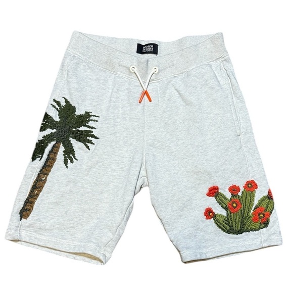 Scotch & Soda Other - Scotch & Soda Boys Shorts 12/152 Grey Melange Embroidered Cactus Palm SOLD OUT
